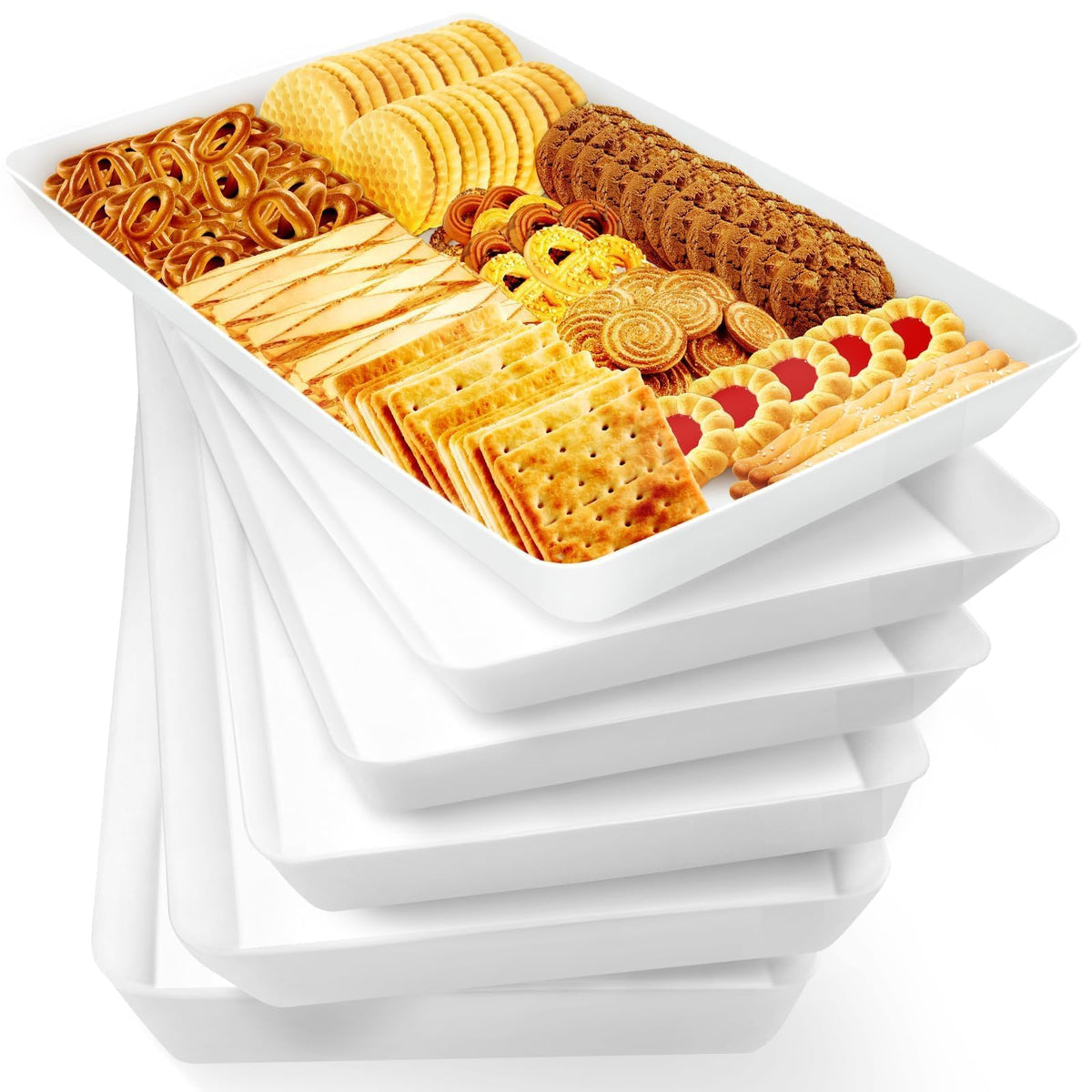 WOWBOX 4-Pack Reusable Plastic Serving Trays for Snacks, Fruit and Parties