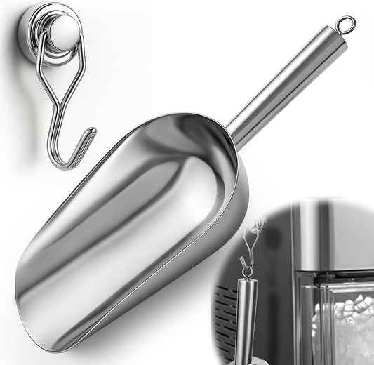 Juome 12oz Stainless Steel Ice Scoop for Freezer with Magnetic Holder