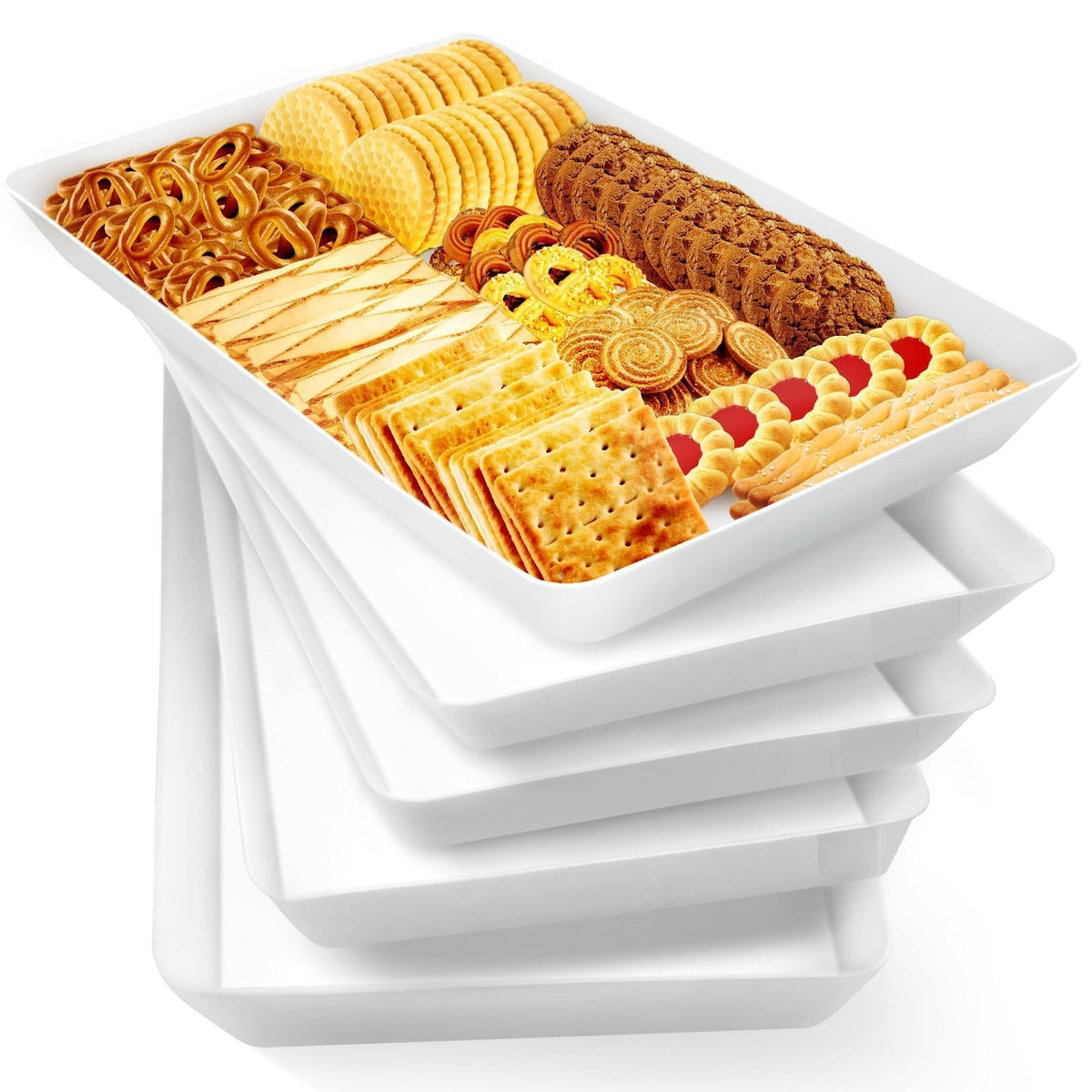 WOWBOX 4-Pack Reusable Plastic Serving Trays for Snacks, Fruit and Parties