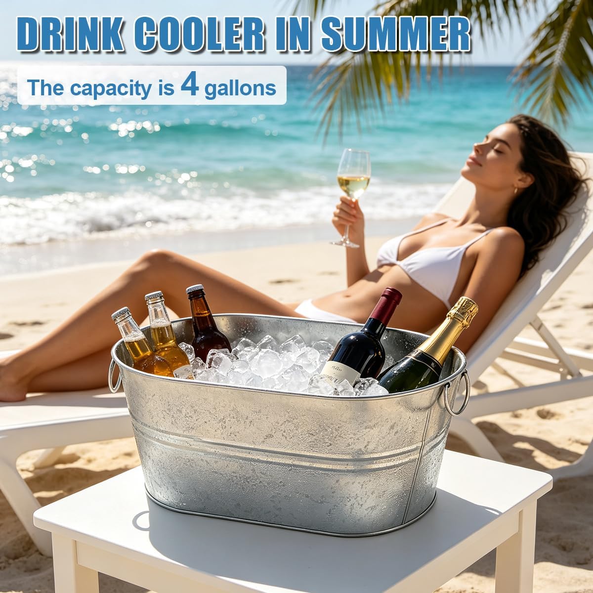 OBTANIM 2 Pack 4 Gallon Galvanized Ice Buckets Metal Champagne Drink Cooler Ice Beverage Tub with Carry Handles for Beer Cocktails Wine Home Parties Bar Cooling Supplies (Silvery)