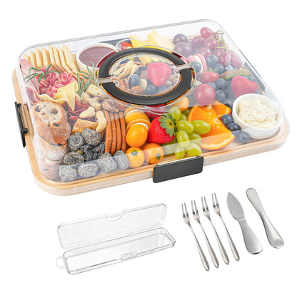 Portable Bamboo Charcuterie Board with Lid, 6 Compartments