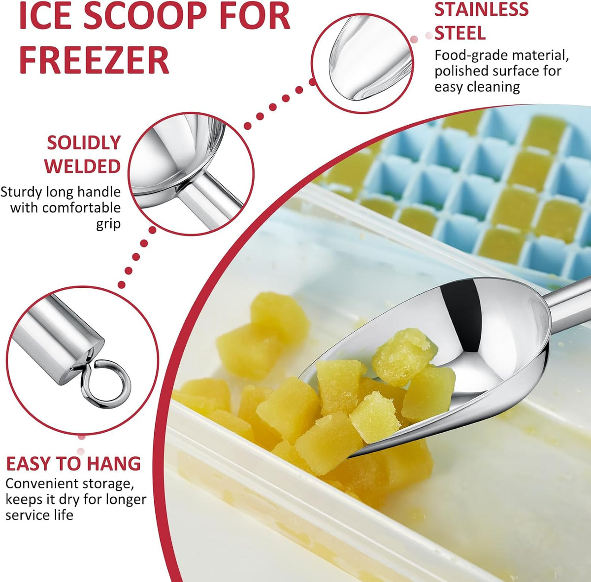 Leonyo 3Oz Ice Scoop, 8 Pcs Stainless Steel Ice Scoopers for Freezer, Food