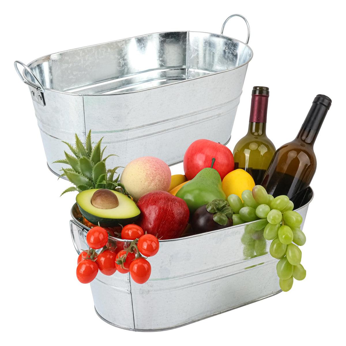2 PCS Galvanized Tub Ice Bucket Set with Handles - 3.5 Gallon Galvanized Bucket Beverage Tubs for Parties, Large Metal Drink Ice Buckets for Beer, Wine, Cocktails & Outdoor Events