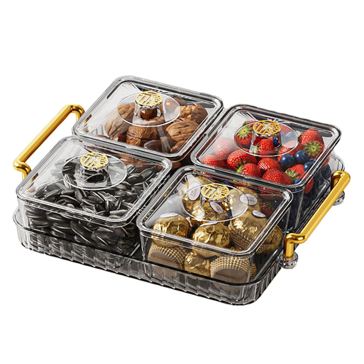 Divided Serving Tray with Lid and Handle, 4/6 Compartment Snackle Box Divided Snack Platter, Snack Serving Tray Organizer Food Storage Box for Dried Fruits Candy Nuts Snacks, Snack Container P-arty
