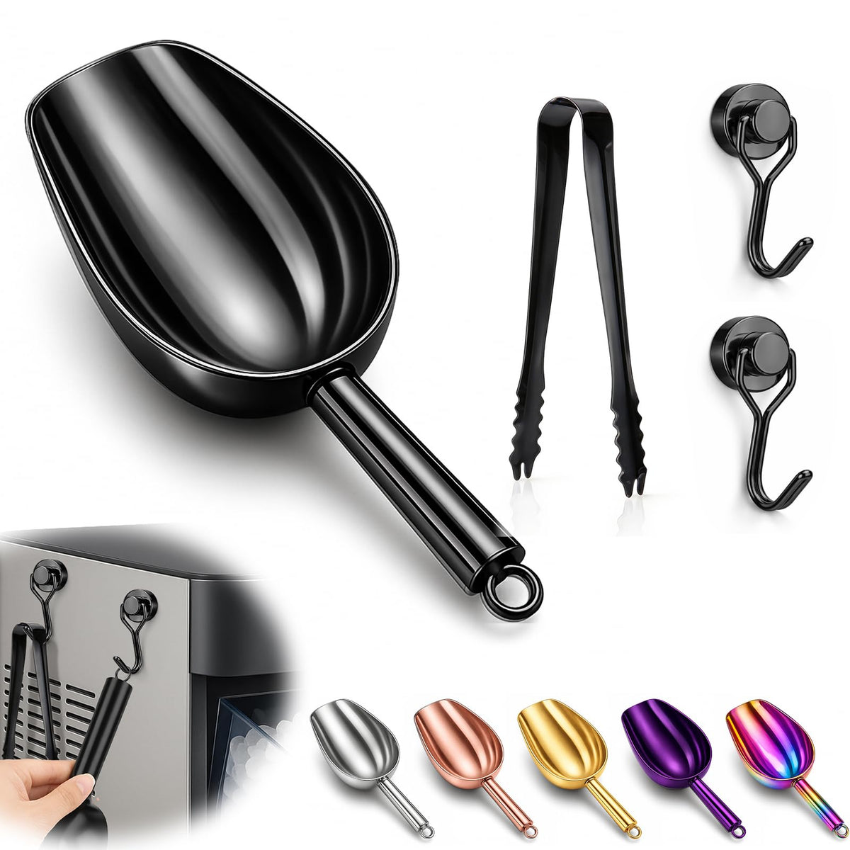 Stainless Steel Ice Scoop for Freezer with Magnetic Hook