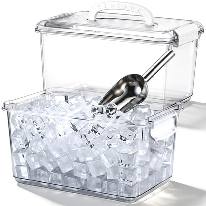 2 Pcs Ice Container for Freezer with Lid, Bin and Metal Scoop