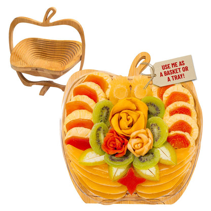 Dried Fruit Gift Basket- Heart Shaped Food Tray- Gourmet Assortment of Premium Tropical Fruits in Reusable Bamboo Heart Basket – Healthy Holiday Snack Gift for Love, Thank you, Corporate Gifting- Bonnie and Pop