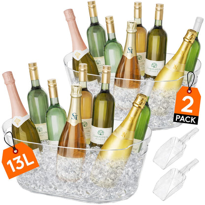 Lifewit 6.5L Plastic Ice Bucket for Parties with Handle & Scoop, 2 Pcs