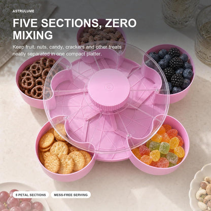 Rotating Divided Snack Tray with Lid,5-Section Platter(Blue)