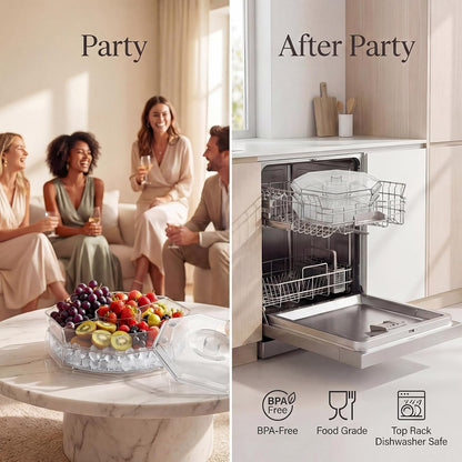 Chilled Serving Tray with Lid, Rotating Cold Serving Tray for Parties