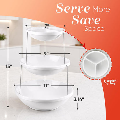 3 Tier Serving Tray Collapsible Bowl for Party, Fruit Snack Folds Flat