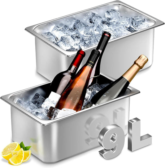 meekoo 2 Pack 9 Liters Stainless Steel Ice Buckets for Freezer Wine Bucket