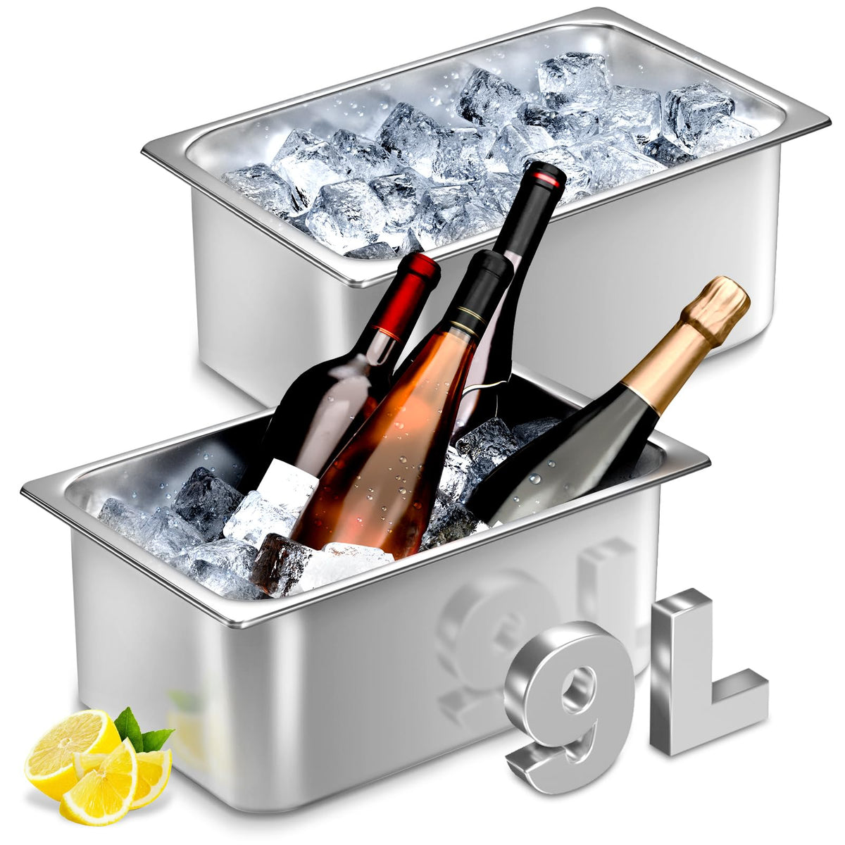 meekoo 2 Pack 9 Liters Stainless Steel Ice Buckets for Freezer Wine Bucket