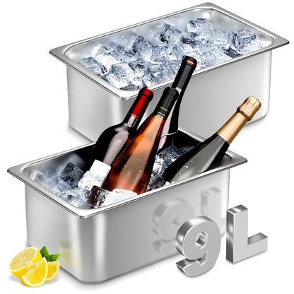 meekoo 2 Pack 9 Liters Stainless Steel Ice Buckets for Freezer Wine Bucket