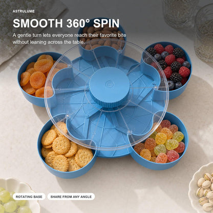 Rotating Divided Snack Tray with Lid,5-Section Platter(Blue)