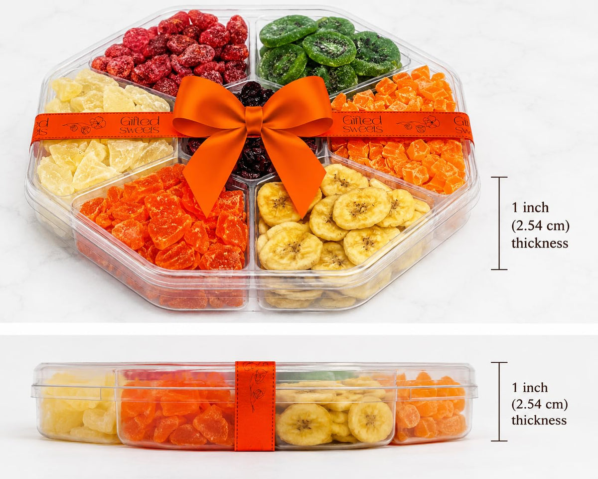 Dried Fruit Gift Basket - 7 Sweet Tropical Gourmet Dried Fruit - Assorted Food Gift Box for Birthday, Sympathy, Men & Women.