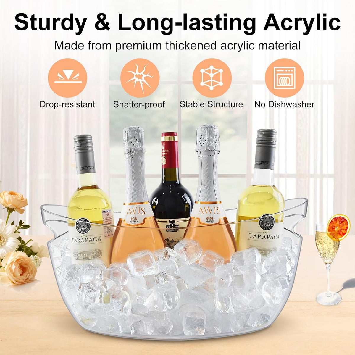 7.5L Ice Buckets for Parties, 2-Pack Clear Beverage Tub, Champagne Bucket