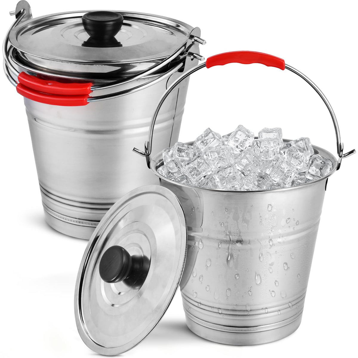 OBTANIM 3 Pack 6L Stainless Steel Metal Ice Buckets Champagne Drink Cooler Storage Ice Pails with Handle and Lid for Party Favors Organizing Home Parties Bar Cooling Supplies