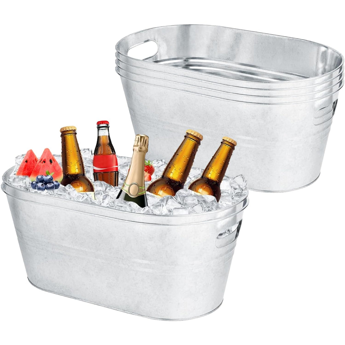 OBTANIM 2 Pack 4 Gallon Galvanized Ice Buckets Metal Champagne Drink Cooler Ice Tub with Carry Handles for Beer Cocktails Wine Beverage Home Parties Bar Cooling Supplies (Silvery)
