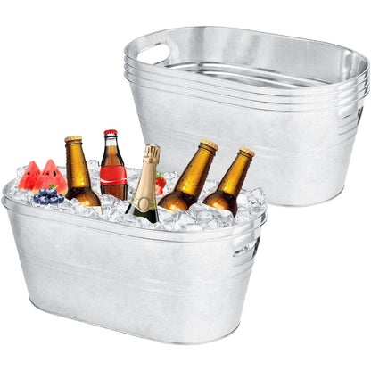 OBTANIM 2 Pack 4 Gallon Galvanized Ice Buckets Metal Champagne Drink Cooler Ice Tub with Carry Handles for Beer Cocktails Wine Beverage Home Parties Bar Cooling Supplies (Silvery)