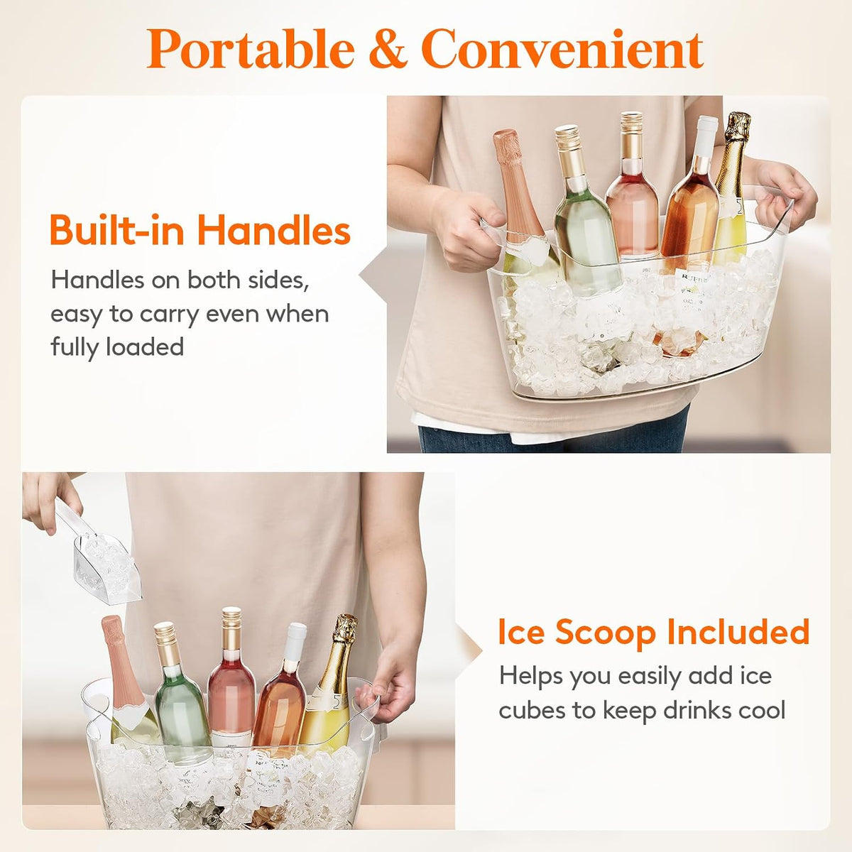 Lifewit 6.5L Plastic Ice Bucket for Parties with Handle & Scoop, 2 Pcs