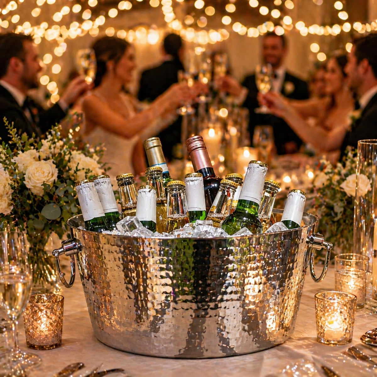 BREKX Insulated Hammered Stainless Steel Beverage Tub & Ice Bucket, 12QT