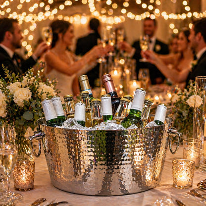 BREKX Insulated Hammered Stainless Steel Beverage Tub & Ice Bucket, 12QT