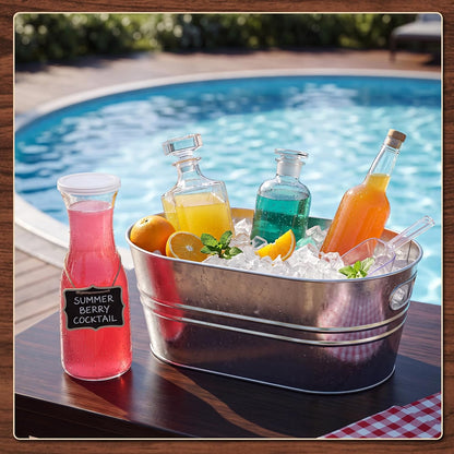 Rtteri 2 Set Galvanized Tub Ice Bucket for Parties Large Metal Drink Bucket