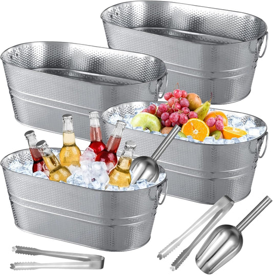 yeesport 4 Pcs Galvanized Ice Buckets, 3.4 Gallon Drink Tubs with Handles