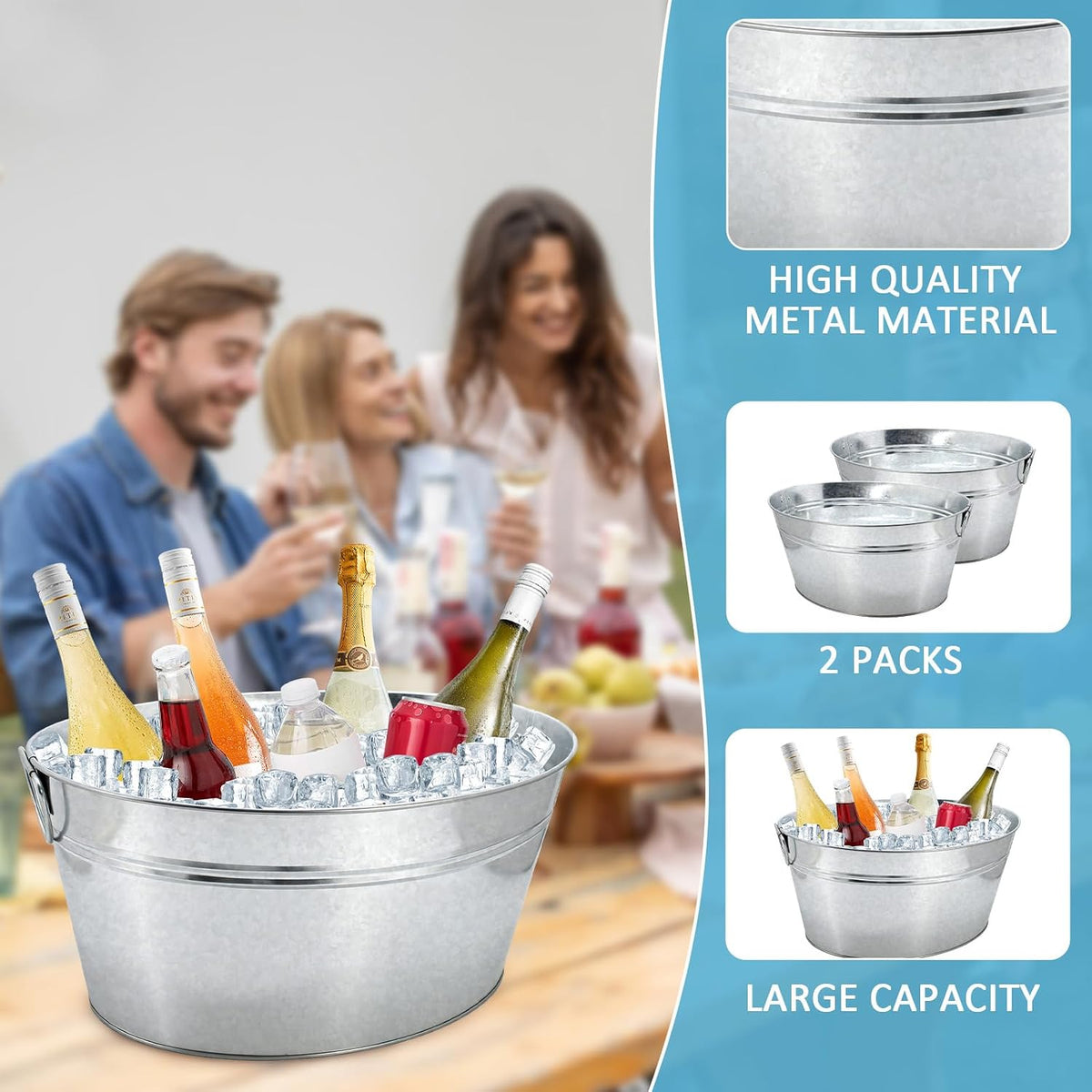 4 Gallon Galvanized Tub Ice Buckets for Parties Portable Beverage Tub