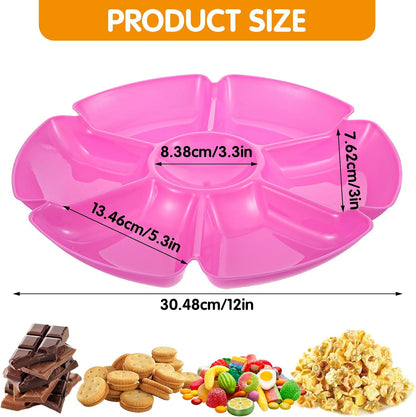 Lemecima 12 Pcs Plastic Snack Serving Tray, 12 Inch Unbreakable Chip and Dip Divided Serving Plates, Round 7 Compartments Multifunctional Food Platter for Snack, Nuts, Candy, Dried Fruit, Veggies