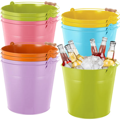 Didaey 12 Pcs Galvanized Metal Beer Buckets, Handle,Silver