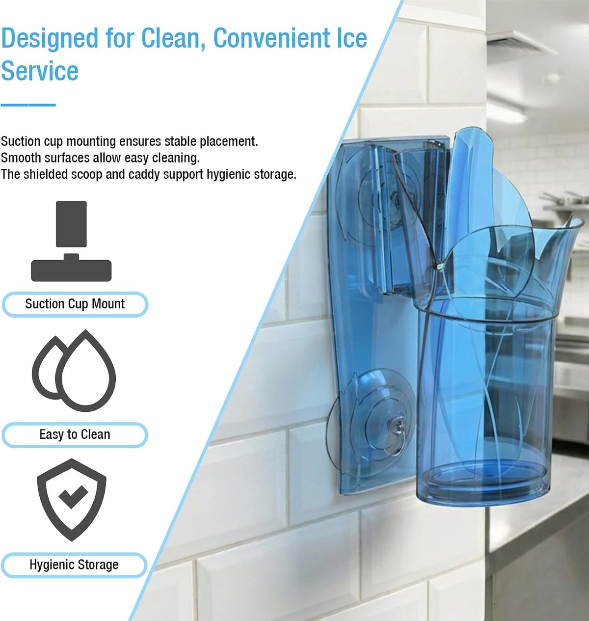Saf-T-Scoop with Holder for Ice Buckets and Coolers, Plastic, 6 To 10 Ounces, Blue