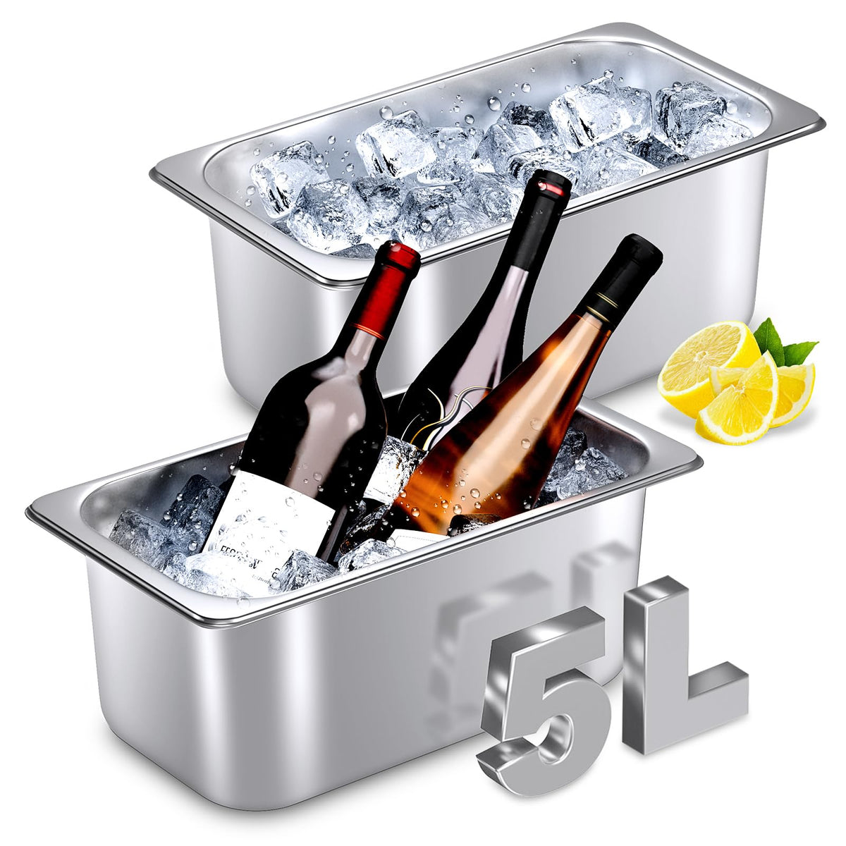 meekoo 2 Pack 9 Liters Stainless Steel Ice Buckets for Freezer Wine Bucket