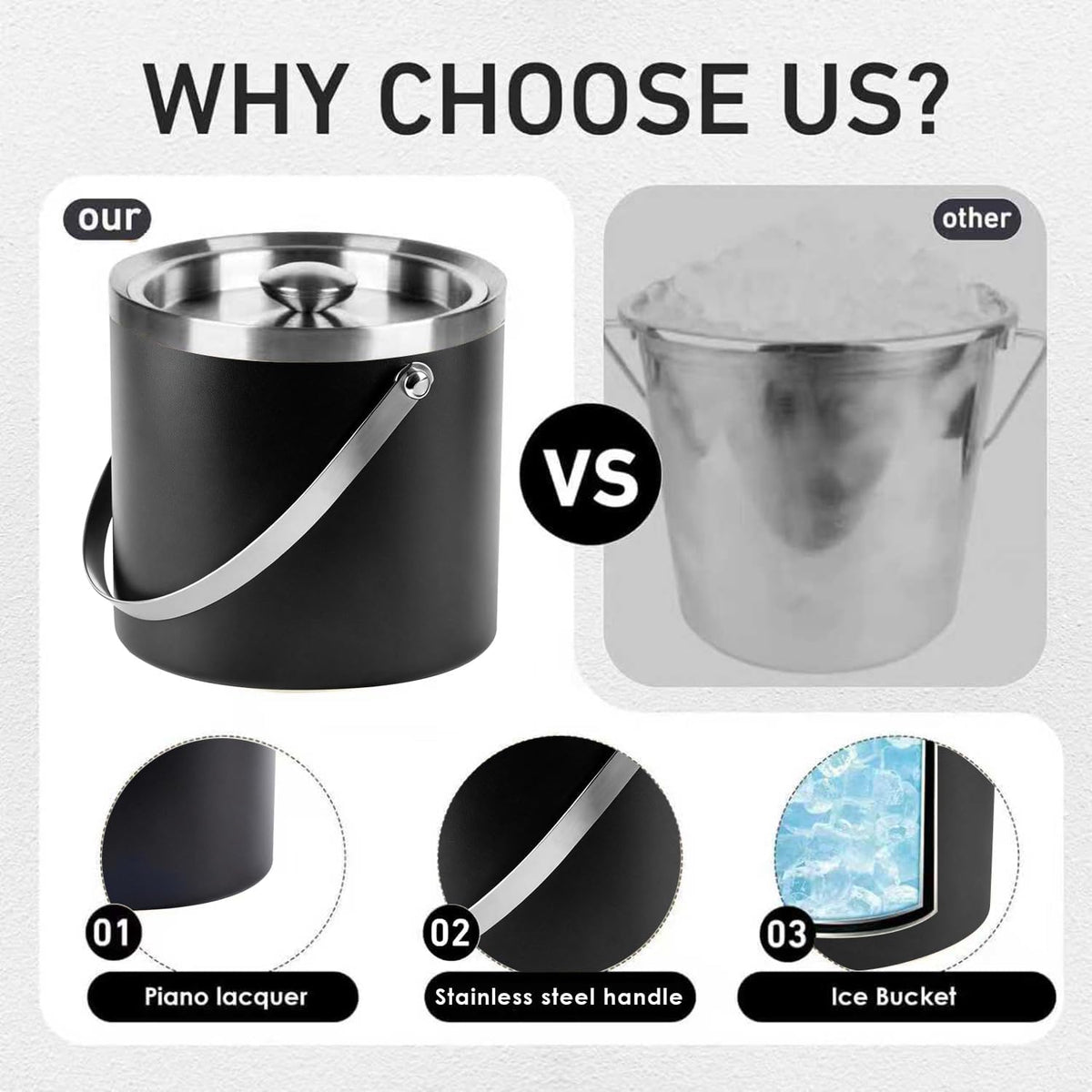 3L Double Wall Insulated Stainless Steel Ice Bucket for parties
