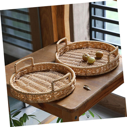 Woven Bread Basket Imitation Rattan Serving Tray with Handle 8.66 X 8.66 X 2.75 in for Fruit Snacks Dried Fruit Candy Kitchen Counter Home Hotel Shop