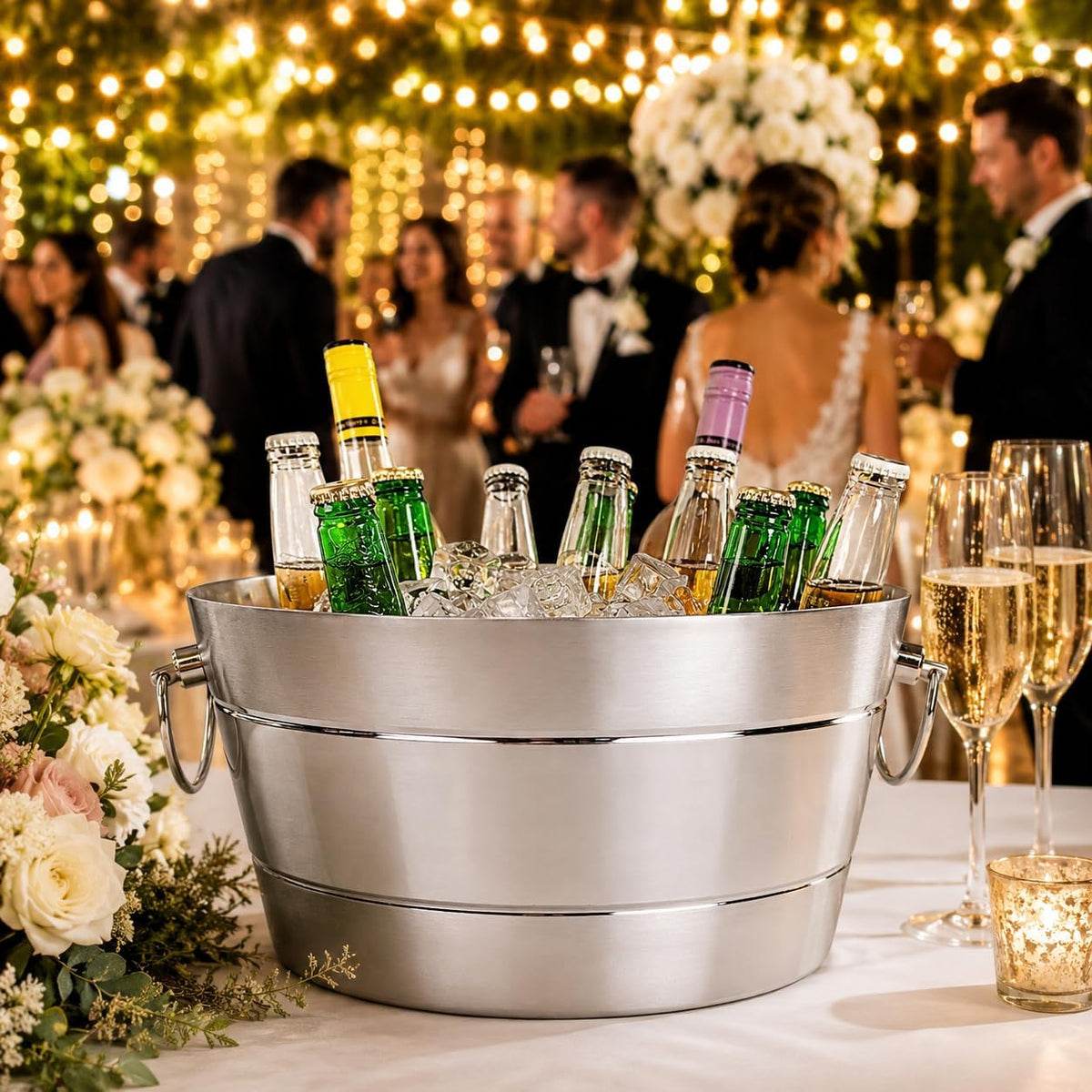 BREKX Insulated Beverage Tub & Ice Bucket, Stainless Steel Silver, 12Qt