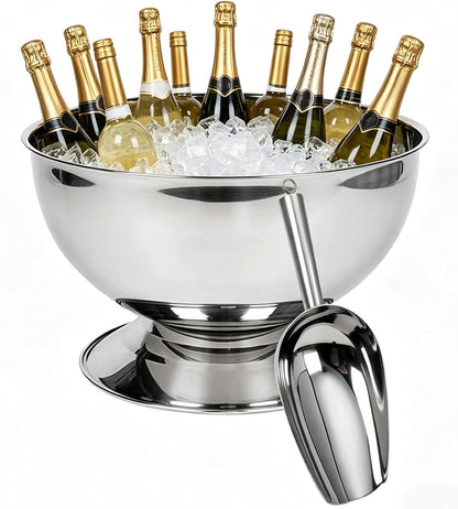 12L Large Ice Bucket for Parties,Silver Stainless Steel Beverage Tub with Scoop – Champagne Bucket for Mimosa Bar Supplies, Wine Cooler Bucket, Drink Bucket for Celebrations