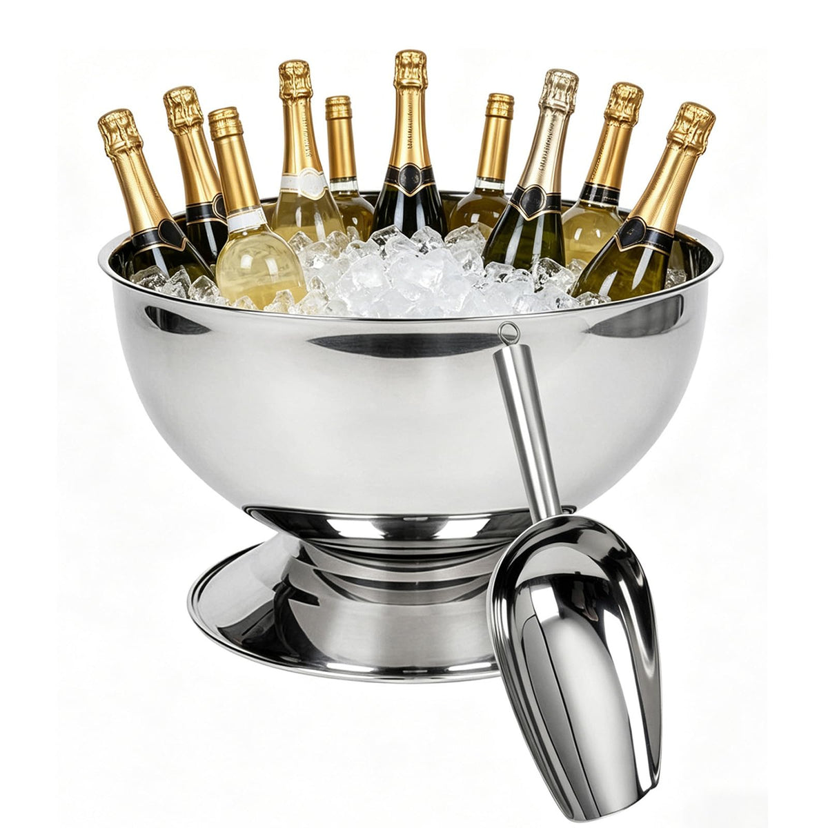 12L Large Ice Bucket for Parties,Silver Stainless Steel Beverage Tub with Scoop – Champagne Bucket for Mimosa Bar Supplies, Wine Cooler Bucket, Drink Bucket for Celebrations