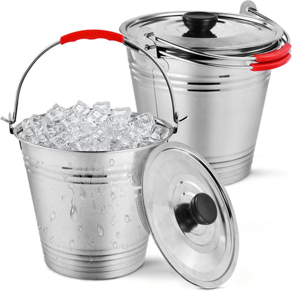 OBTANIM 3 Pack 6L Stainless Steel Metal Ice Buckets Champagne Drink Cooler Storage Ice Pails with Handle and Lid for Party Favors Organizing Home Parties Bar Cooling Supplies