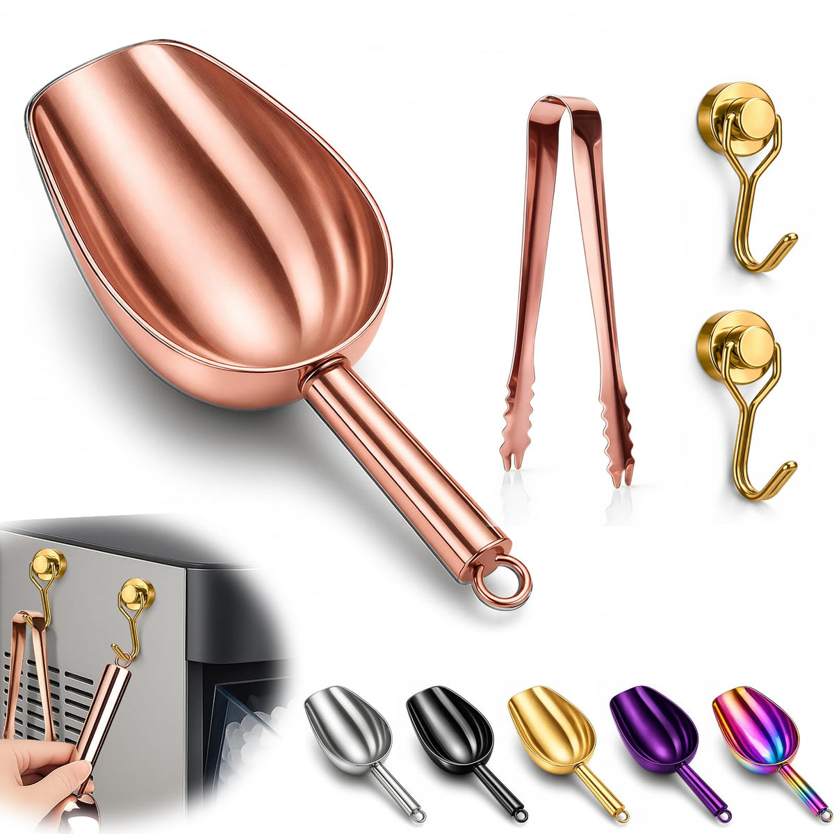 Stainless Steel Ice Scoop for Freezer with Magnetic Hook