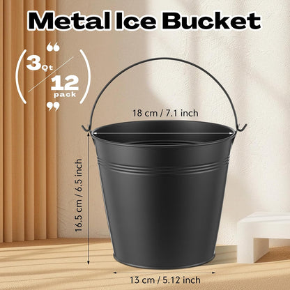 Didaey 12 Pcs Metal Beer Bucket Bulk Ice Bucket, 7.1 x 6.5 x 5.1, Black