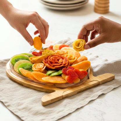 Dried Fruit Gift Basket- Heart Shaped Food Tray- Gourmet Assortment of Premium Tropical Fruits in Reusable Bamboo Heart Basket – Healthy Holiday Snack Gift for Love, Thank you, Corporate Gifting- Bonnie and Pop