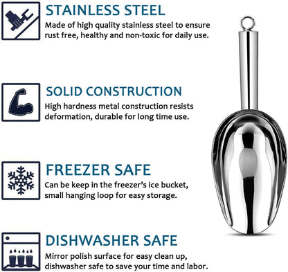 E-far 6 Ounce Ice Scoop Set of 2, Small Stainless Steel Scoop for Canisters