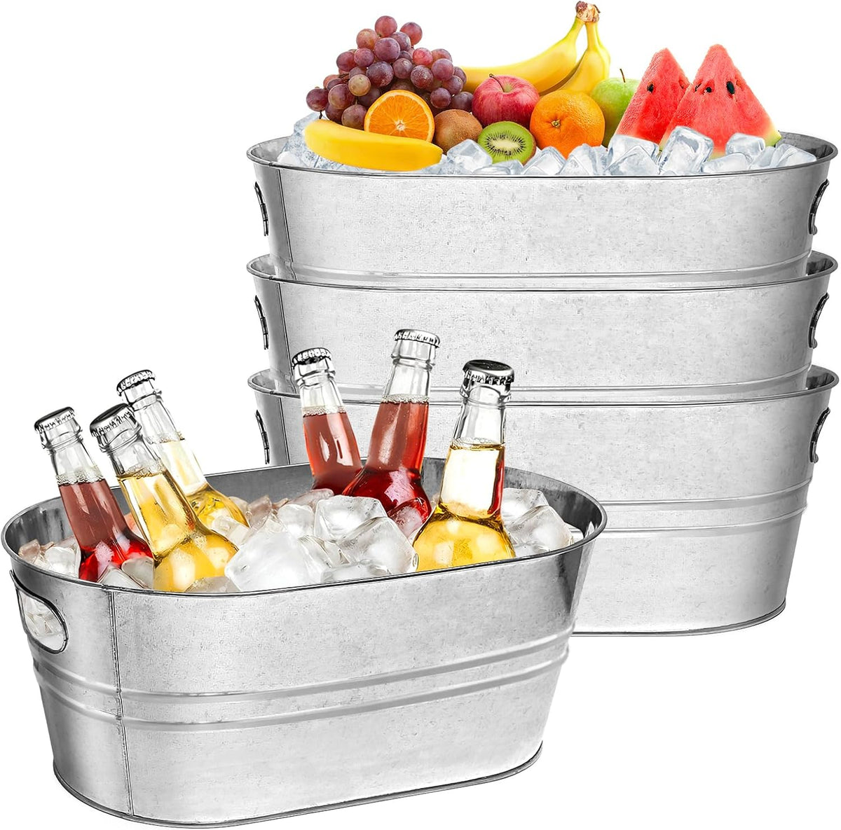 4 Pack Galvanized Tub Ice Bucket, 3 Gallon Large Metal Drink Buckets