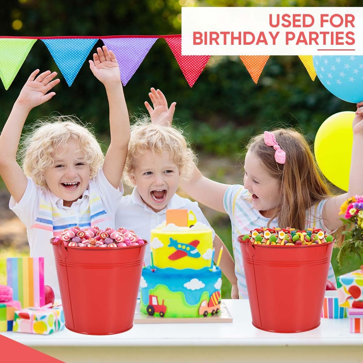 OBTANIM 7 Pack Red Metal Buckets with Handle Galvanized Ice Pails for Plants, Succulents, Party Favors Organizing, Rustic Home Decor or Classrooms Pencil Storage (7.1 x 5.2 inch)