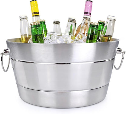BREKX Insulated Beverage Tub & Ice Bucket, Stainless Steel Silver, 12Qt