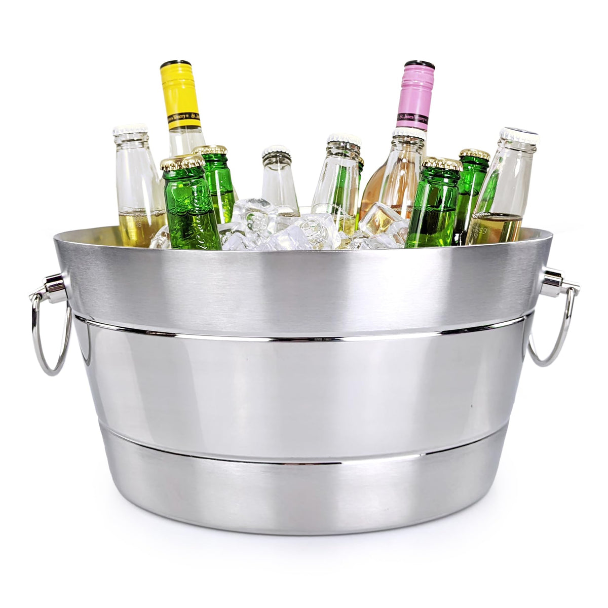 BREKX Insulated Hammered Stainless Steel Beverage Tub & Ice Bucket, 12QT