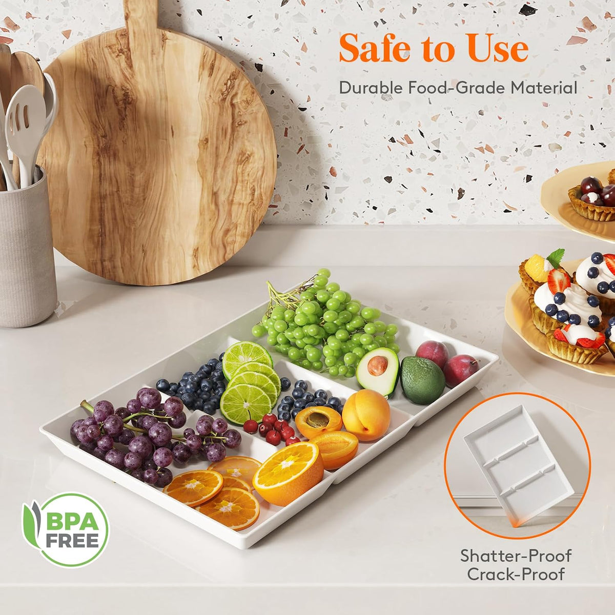 Lifewit Divided Serving Tray for Party, 4 Pack Plastic Food Serving Platter