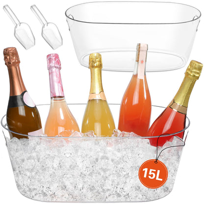 2 PCS Ice Buckets for Parties, 15L Large Ice Bucket, 4 Gallon Clear Acrylic Champagne Ice Buckets with 2 Scoops, Beverage Tub Mimosa Bar Supplies for Champagne, Beer, Cocktail